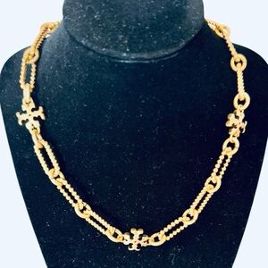 New Authentic Tory Burch Gold Plated Roxanne Double-T Rope Chain Necklace w/ Tag